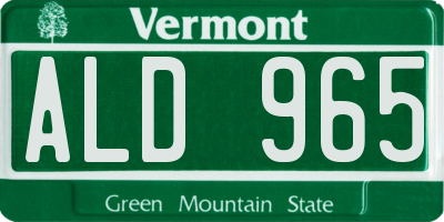 VT license plate ALD965