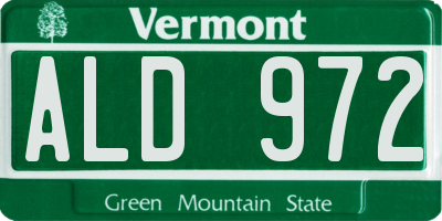 VT license plate ALD972