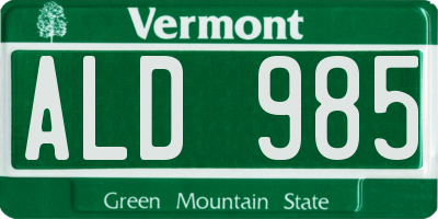 VT license plate ALD985