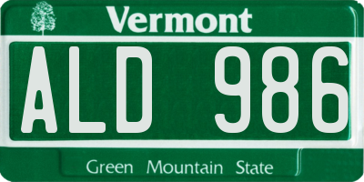 VT license plate ALD986