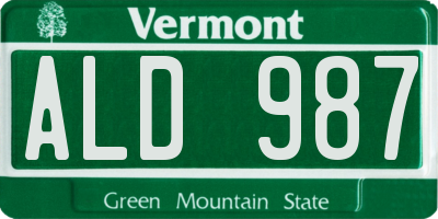 VT license plate ALD987