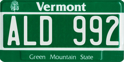 VT license plate ALD992