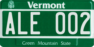 VT license plate ALE002
