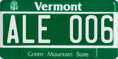 VT license plate ALE006