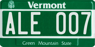 VT license plate ALE007