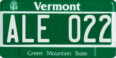 VT license plate ALE022