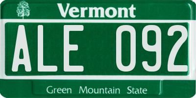 VT license plate ALE092