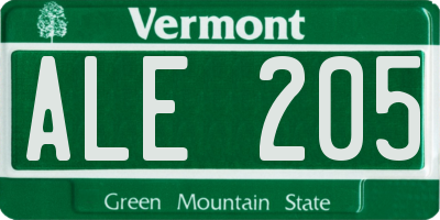 VT license plate ALE205