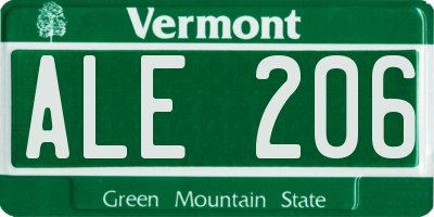 VT license plate ALE206