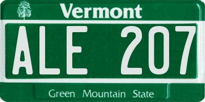 VT license plate ALE207