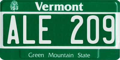 VT license plate ALE209
