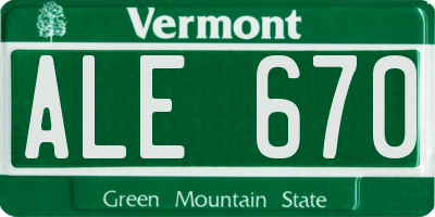 VT license plate ALE670