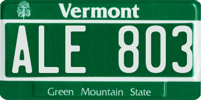 VT license plate ALE803