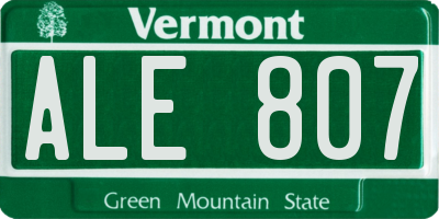 VT license plate ALE807