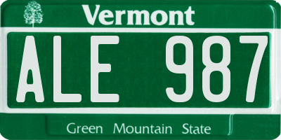 VT license plate ALE987