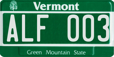 VT license plate ALF003