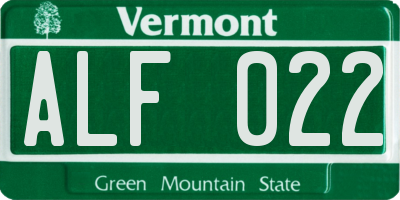 VT license plate ALF022