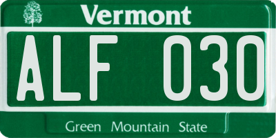 VT license plate ALF030
