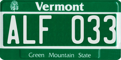 VT license plate ALF033