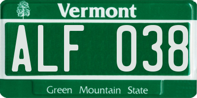 VT license plate ALF038