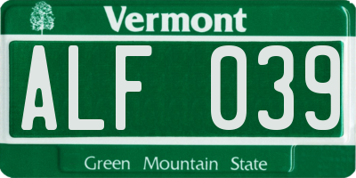 VT license plate ALF039