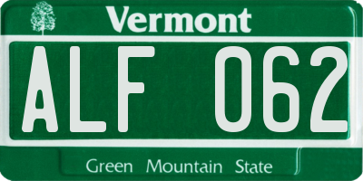 VT license plate ALF062