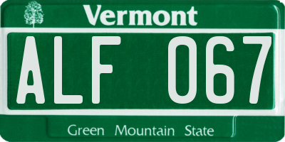 VT license plate ALF067