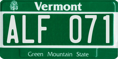 VT license plate ALF071