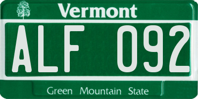 VT license plate ALF092