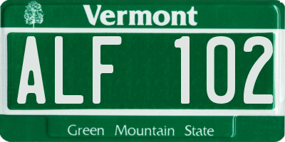VT license plate ALF102
