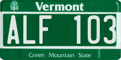 VT license plate ALF103