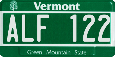 VT license plate ALF122