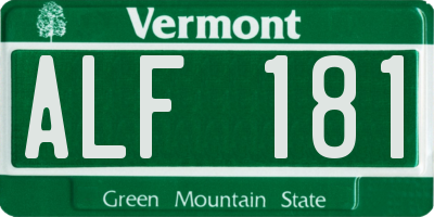 VT license plate ALF181