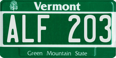 VT license plate ALF203