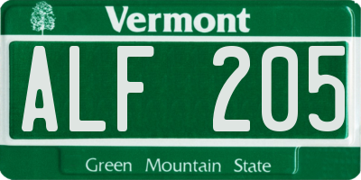 VT license plate ALF205