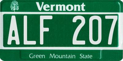 VT license plate ALF207