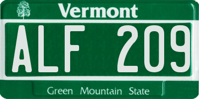 VT license plate ALF209