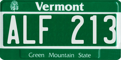 VT license plate ALF213