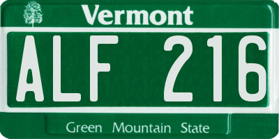 VT license plate ALF216
