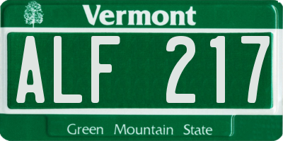 VT license plate ALF217