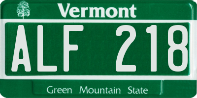 VT license plate ALF218
