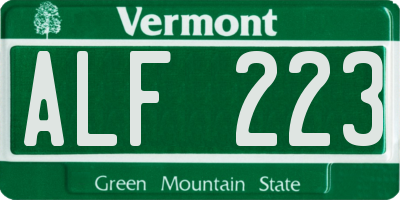 VT license plate ALF223