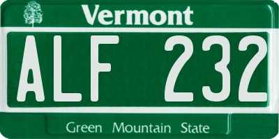 VT license plate ALF232