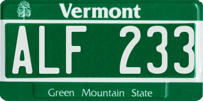 VT license plate ALF233