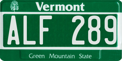 VT license plate ALF289