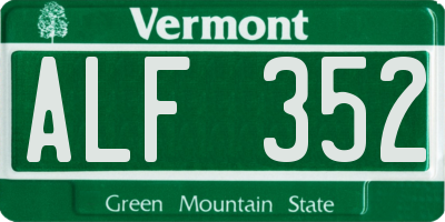 VT license plate ALF352