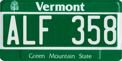 VT license plate ALF358