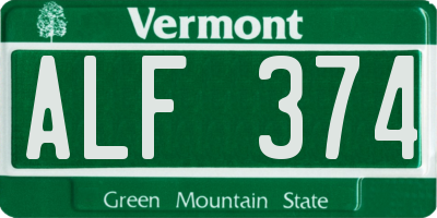 VT license plate ALF374