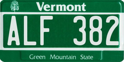 VT license plate ALF382