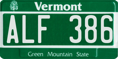 VT license plate ALF386